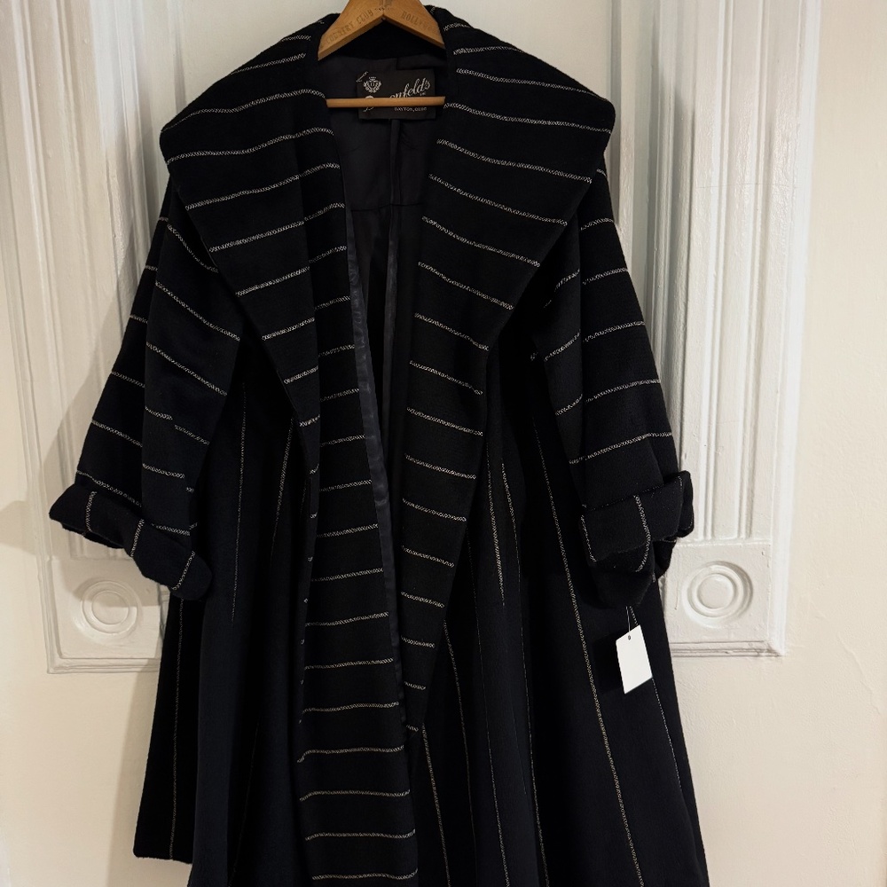 Vintage Donenfeld’s 1950’s Black Wool Coat with Metallic Stitching